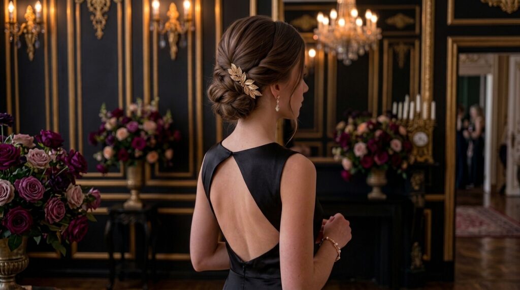 Twisted bow half-up hairstyle with softly twisted hair and a delicate bow accent
