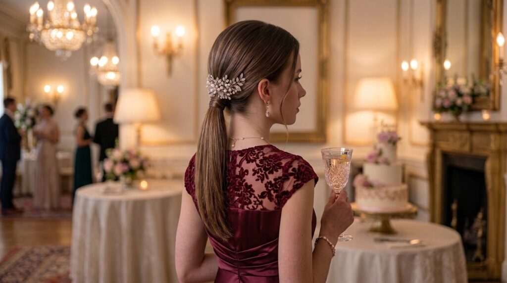 Starry hair pin style with glossy waves decorated with delicate sparkling star hair pins
