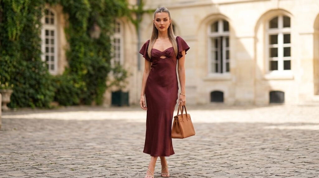 Elegant cutout midi dress outfit for women with a modern stylish silhouette