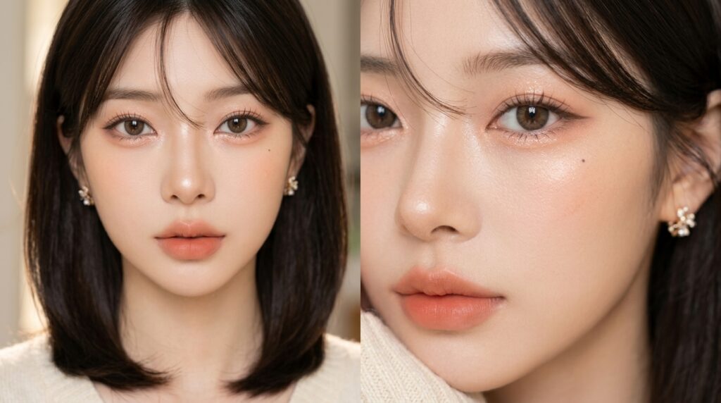 K-Beauty under-eye highlight makeup look with soft Korean-inspired eye makeup