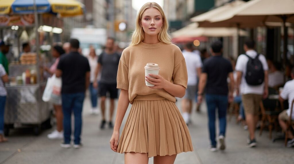 Chic pleated shorts set outfit for women with a polished summer look