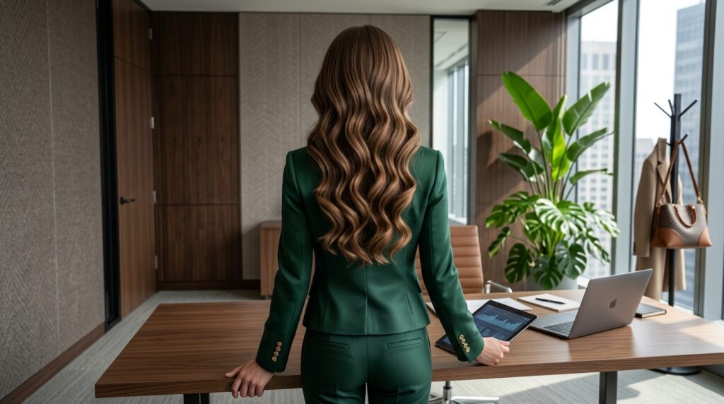 Loose S-curve waves hairstyle for women in an office