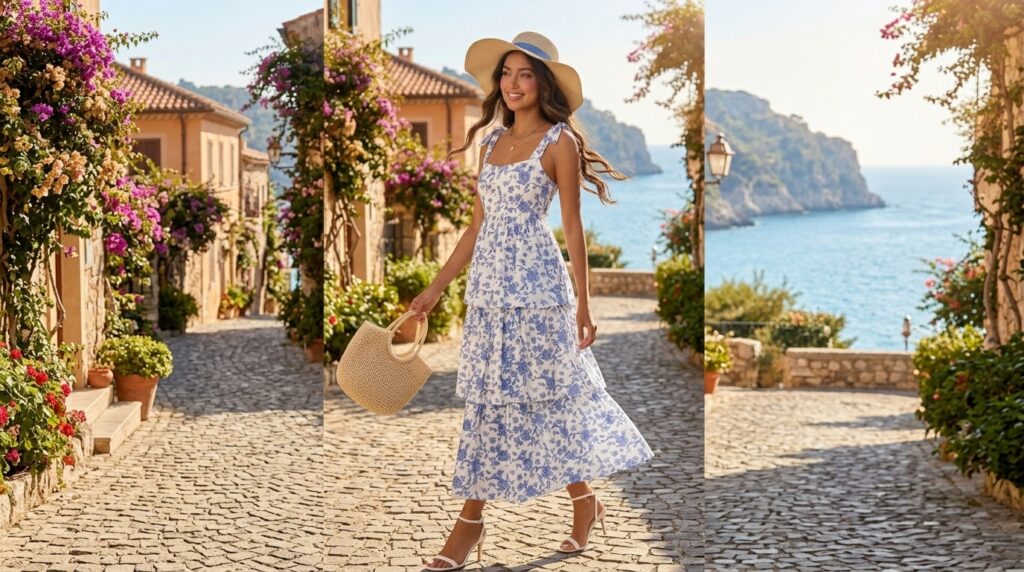Elegant tiered sundress outfit for women with a stylish summer look