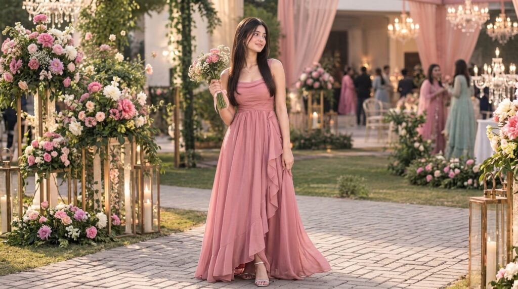 Elegant cowl neck dress outfit for women
