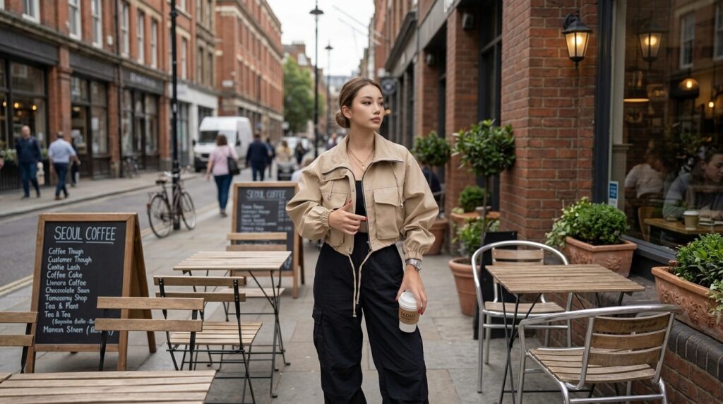 Chic cropped jacket set outfit for women with a modern coordinated look