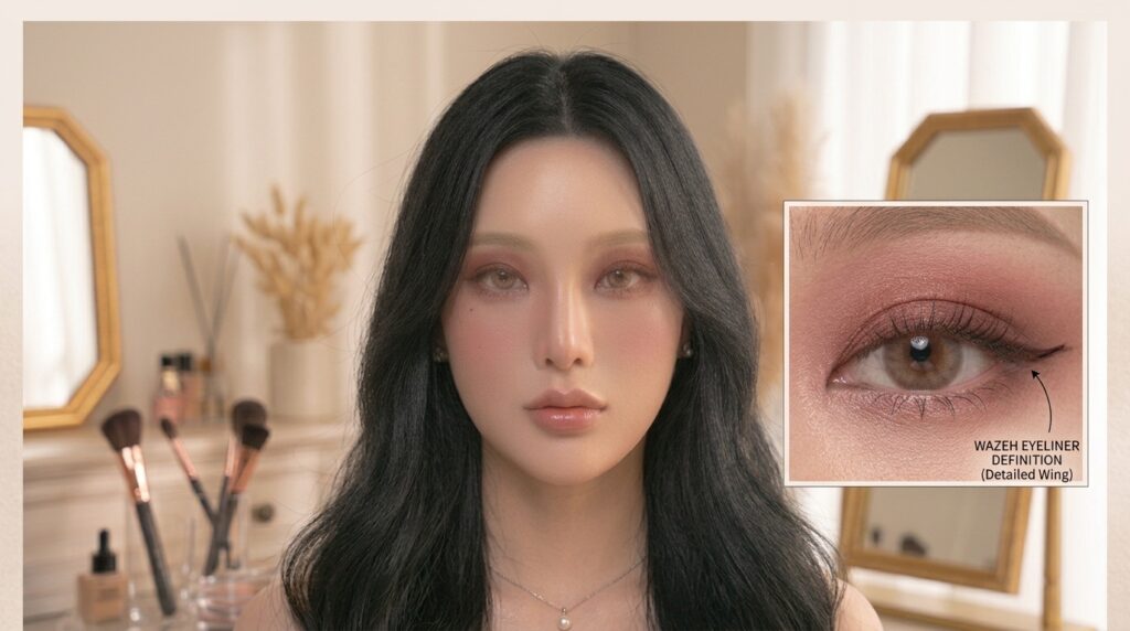 Korean rose-brown eye makeup look with soft definition