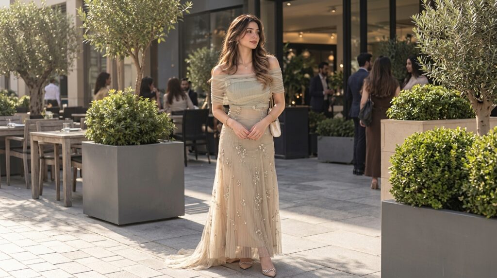 Elegant crochet maxi dress look for women
